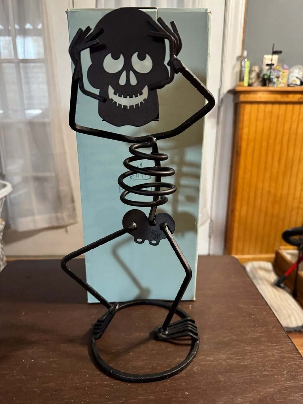 Partylite Mr. Bones Votive Candle Holder 15" Skeleton Black Metal Halloween MINT